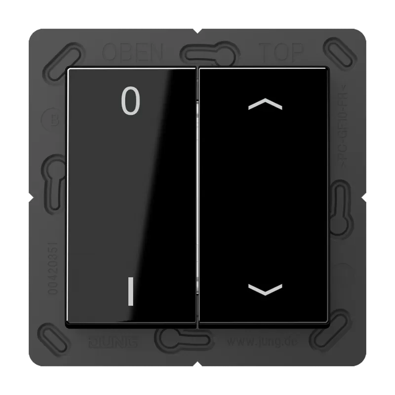 Jung EnOcean Funk-Wandsender 4-kanalig, Symbole 0 I und Pfeil, Serie A, schwarz ENOA595P01SW