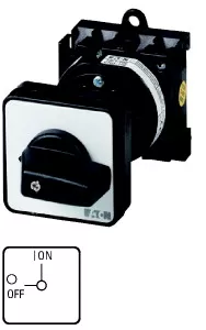 Eaton EIN-AUS-Schalter, T3, 32 A, Zwischenbau, 2 Baueinheit(en), 3-polig, mit schwarzem Knebel und Frontschild 095057