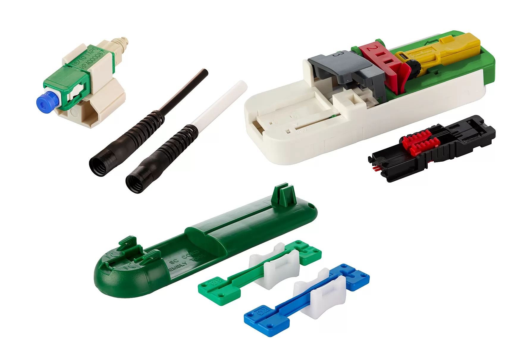 Metz Connect OpDAT FAST Hybrid Steckerbausatz SC APC OS2 100 Stück für Kabel Ø 2,0 + 3,0 mm inkl. Cleaver-Set, Faser-Guide und Kabelassemblierungsset 1509QKEA010C-E