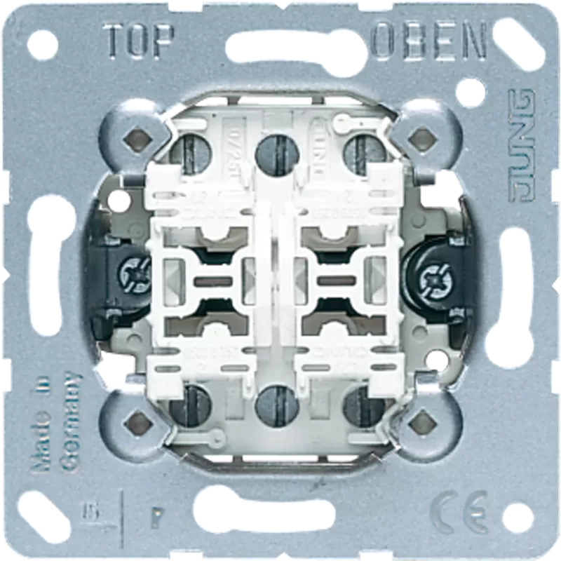 Jung Multi-Switch, geteilte Wippe, Doppeltaster mit 2 x 2 Schließern (potentialfrei) und Nullstellung, A 250 V ~ 532-4U