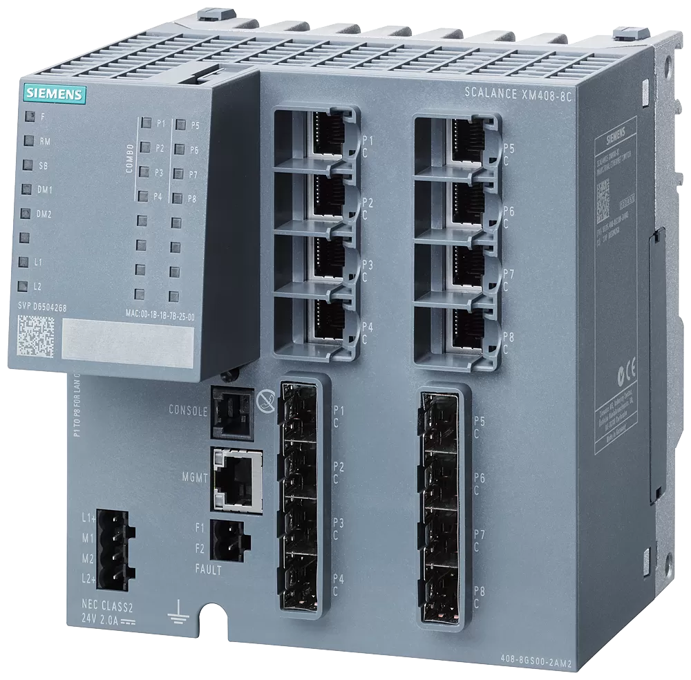 Siemens SCALANCE XM408-4C, managed Layer 2 Switch, 8x RJ45, 8x SFP, mit 8 Combo-Ports 6GK54088GS002AM2