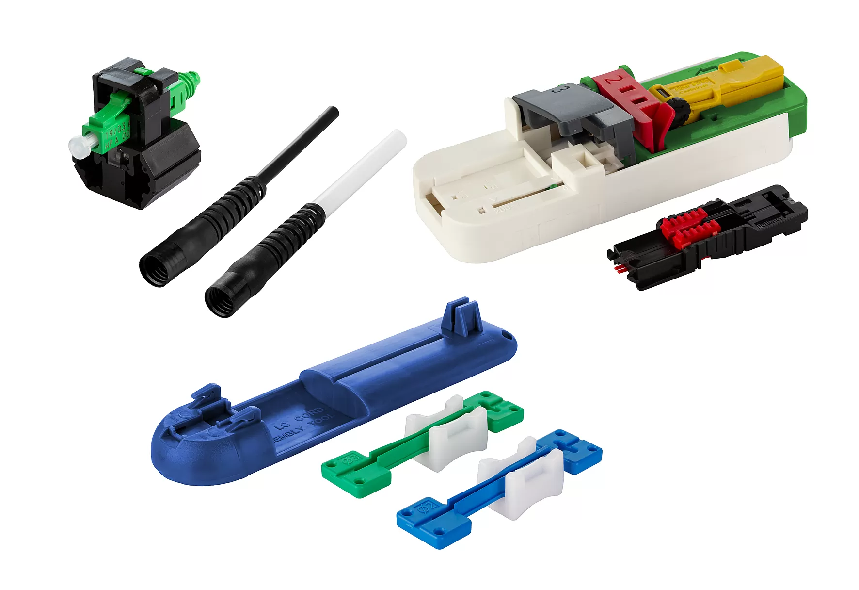 Metz Connect OpDAT FAST Hybrid Steckerbausatz LC APC OS2 20 Stück für Kabel Ø 2,0 + 3,0 mm inkl. Cleaver-Set, Faser-Guide und Kabelassemblierungsset 1509QKJA002C-E