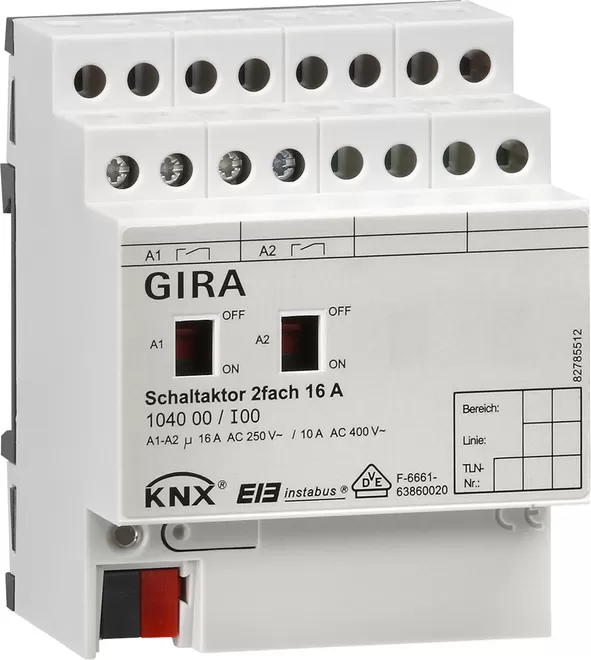 Gira Schaltaktor 2f 16 A Hand KNX REG 104000