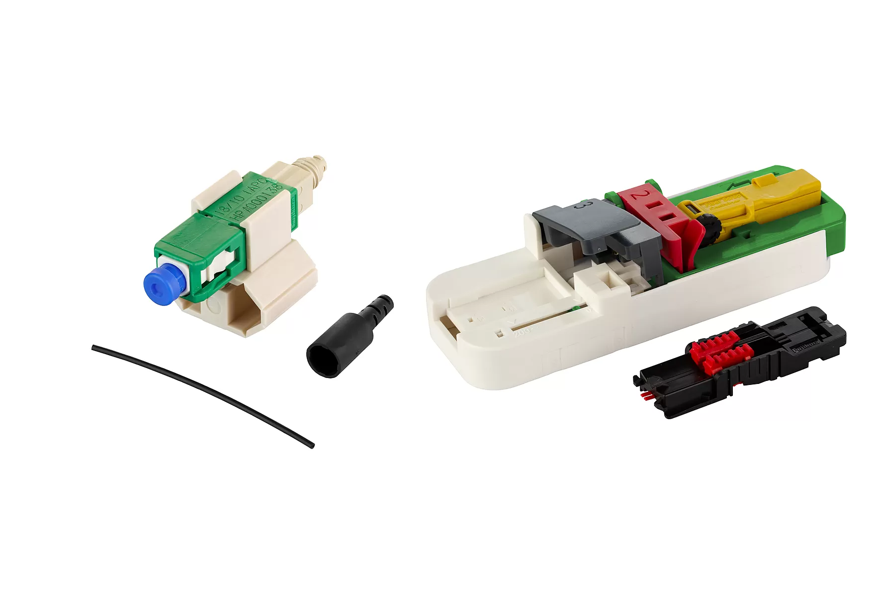 Metz Connect OpDAT FAST Hybrid Steckerbausatz SC APC OS2 100 Stück für Adern Ø 0,25 + 0,9 mm inkl. Cleaver-Set und Faser-Guide 1509QAEA010C-E
