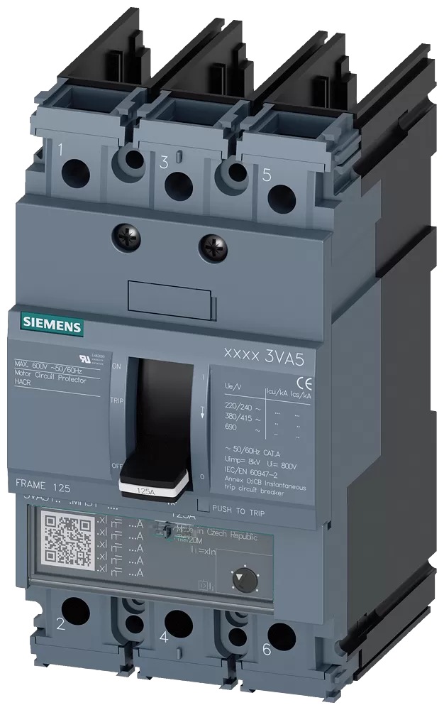 Siemens Leistungsschalter 3VA5 UL Frame 125 3-polig, Starterschutz TM120M, AM, In=10A 3VA51911MU310AA0