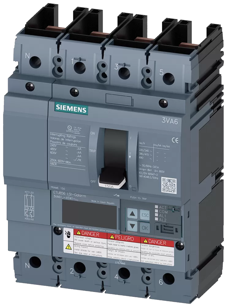 Siemens Leistungsschalter 3VA6 UL Frame 150 Schaltvermögenklasse E 200 kA @ 480 V 3VA61100KT410AA0