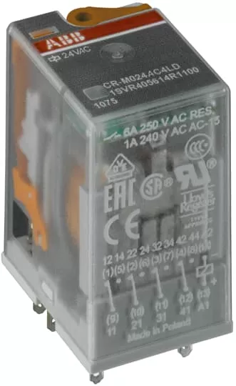 ABB CR-M024AC4LG Steckbares Interface-Relais 4We, A1-A2=24VAC, Goldkontakte, LED 1SVR405618R0100