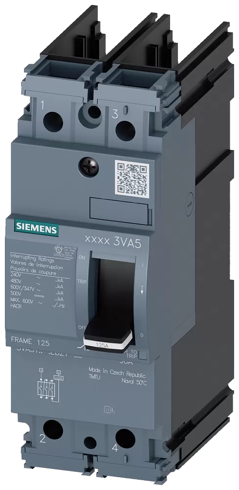 Siemens Leistungsschalter 3VA5 UL Frame 125 Schaltvermögenklasse H 65kA @ 480V 2-polig 3VA51906ED211AA0