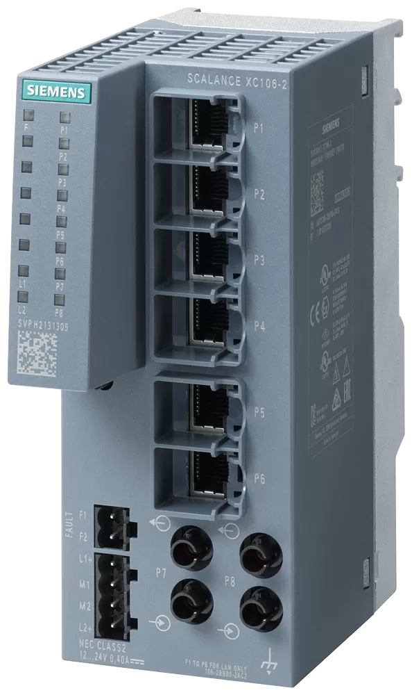 Siemens SCALANCE XC106-2, unmanaged Switch, 6x RJ45, 2x Multimode ST/BFOC 6GK51062BB002AC2