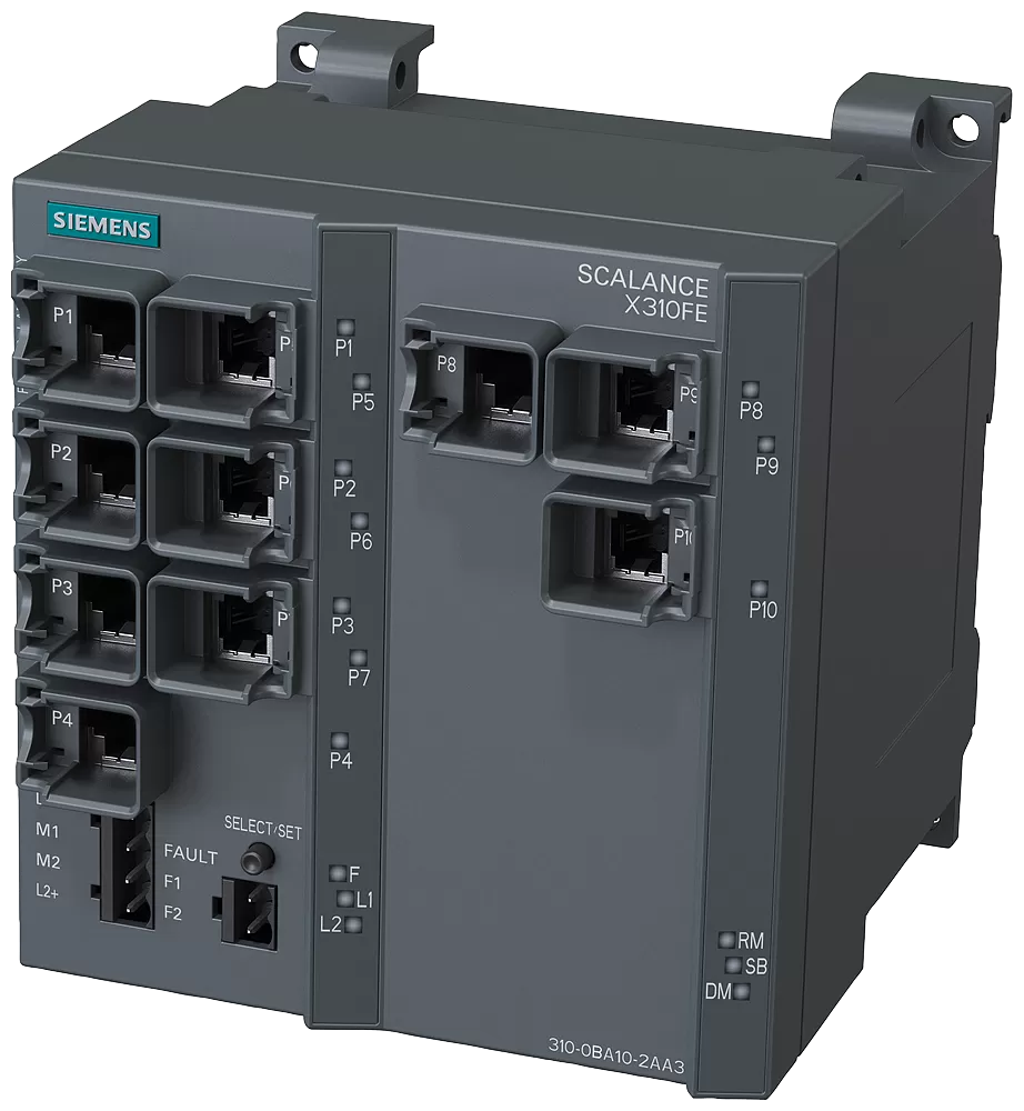 Siemens SCALANCE X310FE, managed Layer 2 Switch, 10x RJ45, Fast Ethernet 6GK53100BA102AA3