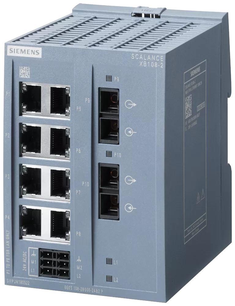 Siemens SCALANCE XB108-2, unmanaged Switch, 8x 10/100 Mbit/s Ports, 2x 100 Mbit/s MM SC 6GK51082BD002AB2