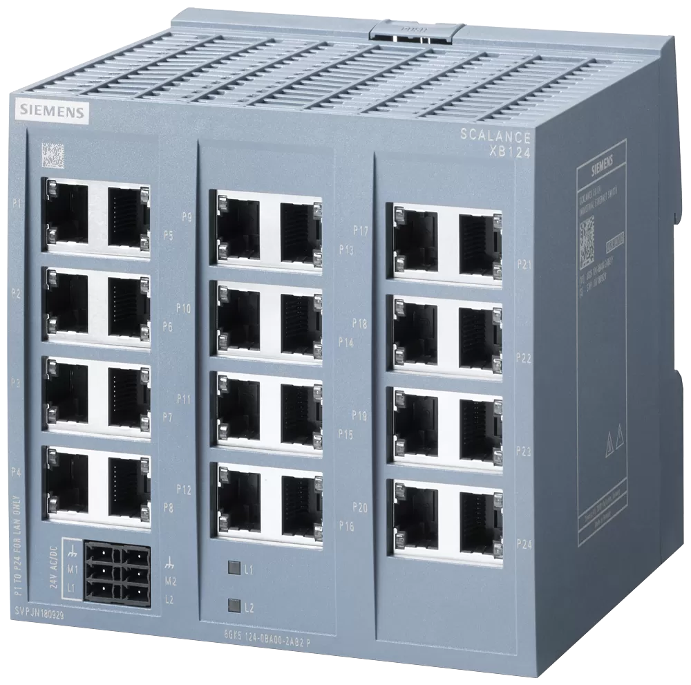 Siemens SCALANCE XB124, unmanaged Switch, 24x 10/100 Mbit/s RJ45 Ports 6GK51240BA002AB2