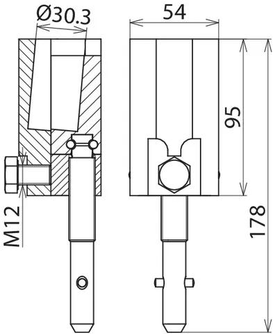 Dehn Rundbolzenklemme D 30mm m. Spindel Q-Stift f. Seile 16-150mm² 715313