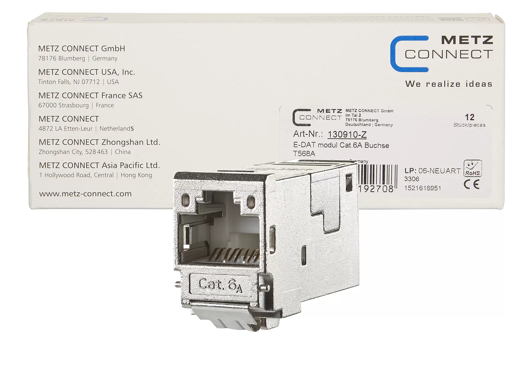 Metz Connect E-DAT modul Cat.6A 8(8) Buchse, T568A (12 Stück) 130910-Z