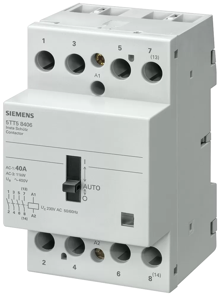 Siemens INSTA-Schütz 0/1-Automatik mit 4 Schließern Kontakt für AC 230V, 400V 63A 5TT58506